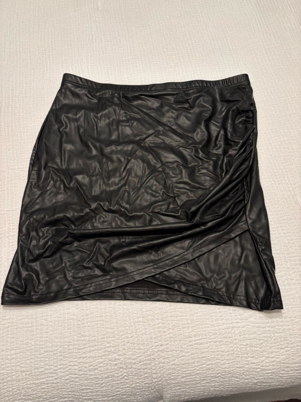 SHEIN Black Faux Leather Wrap-Style Mini Skirt